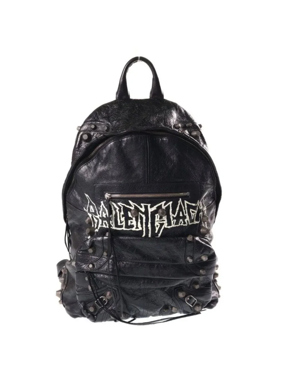Balenciaga Le Cagole DIY Metal Logo Paint Studded Leather Backpack Black